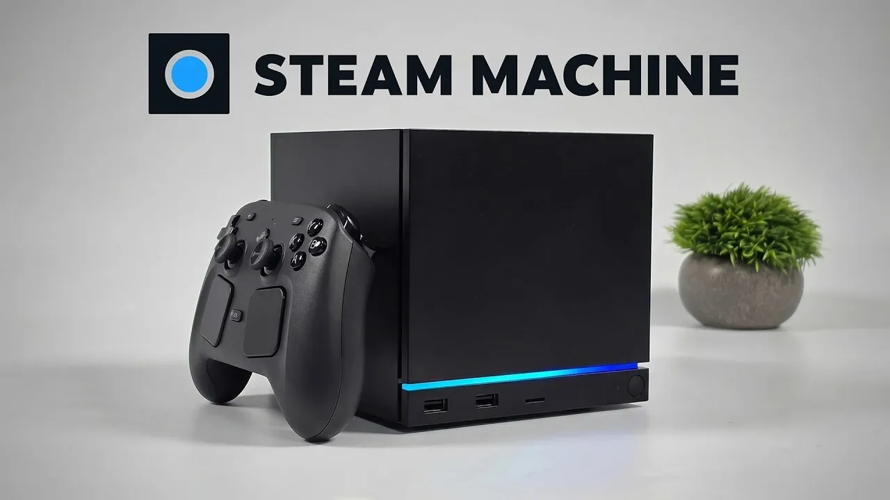 Front view of the compact Valve Steam Machine console