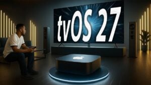 Apple tvOS 27 beta home screen on a television