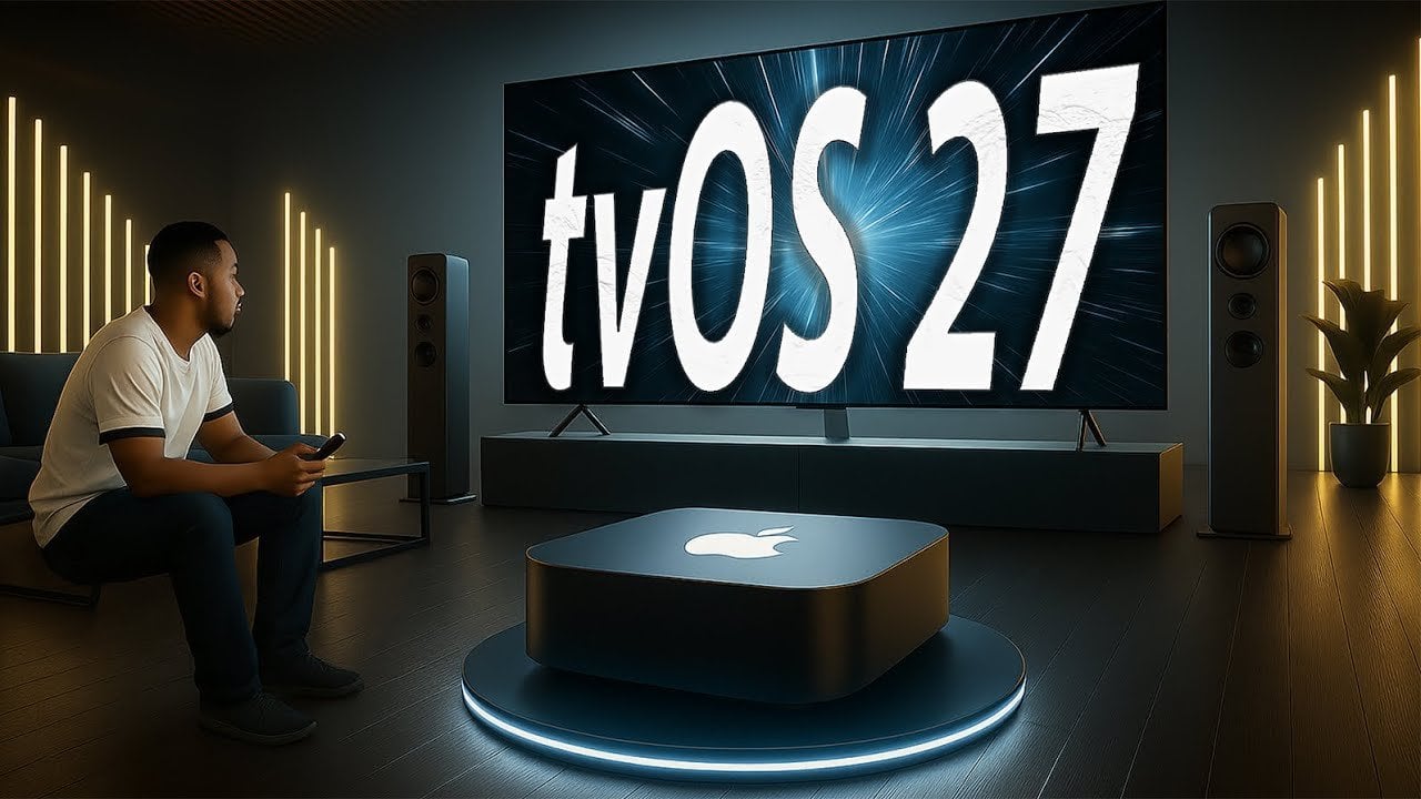 Apple tvOS 27 beta home screen on a television