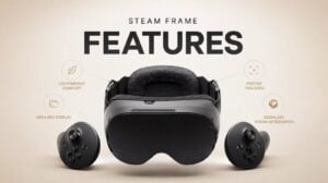 Front view of the Valve Steam Frame VR headset