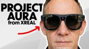 User wearing Google Project Aura glasses for tabletop gaming