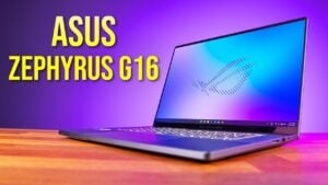 The platinum white 2026 ASUS Zephyrus G16 gaming laptop open on a desk.