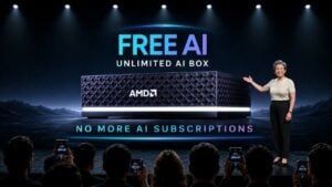 AMD Strix Halo mini PC running local AI models on a desk.