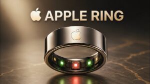 A conceptual design of the rumored Apple Ring on a user hand