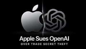 Split screen showing the Apple and OpenAI logos facing each other
