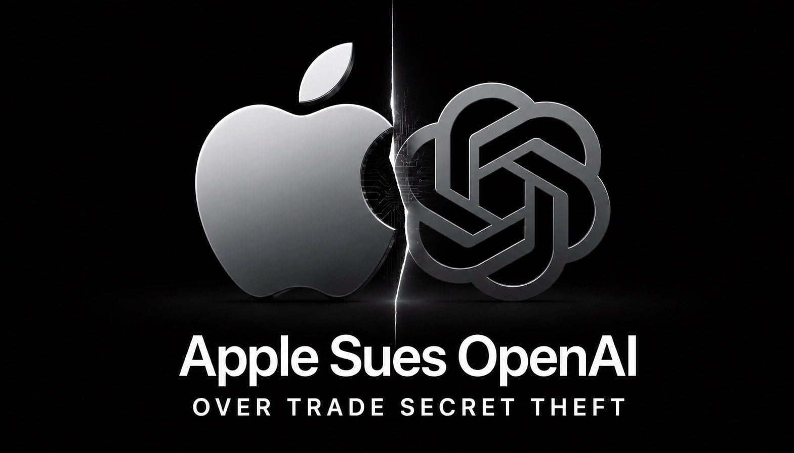 Split screen showing the Apple and OpenAI logos facing each other