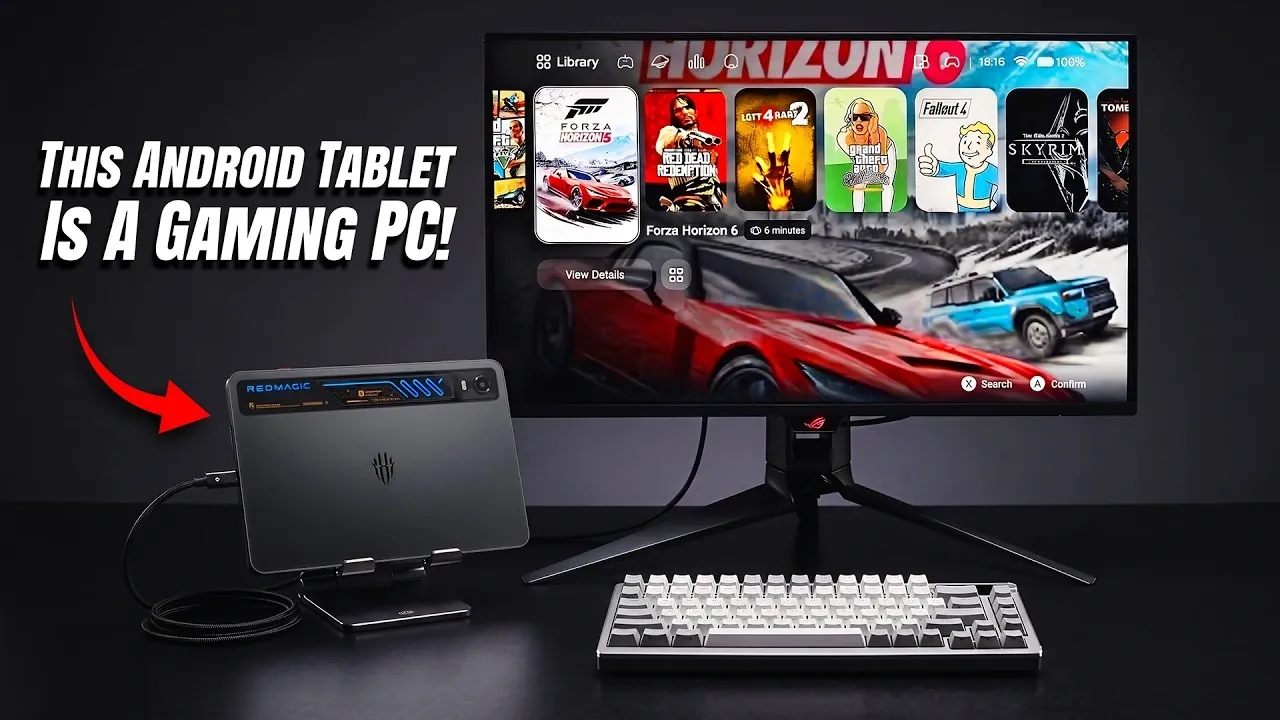 Front view of the Red Magic Astra 2 Android tablet displaying a game.