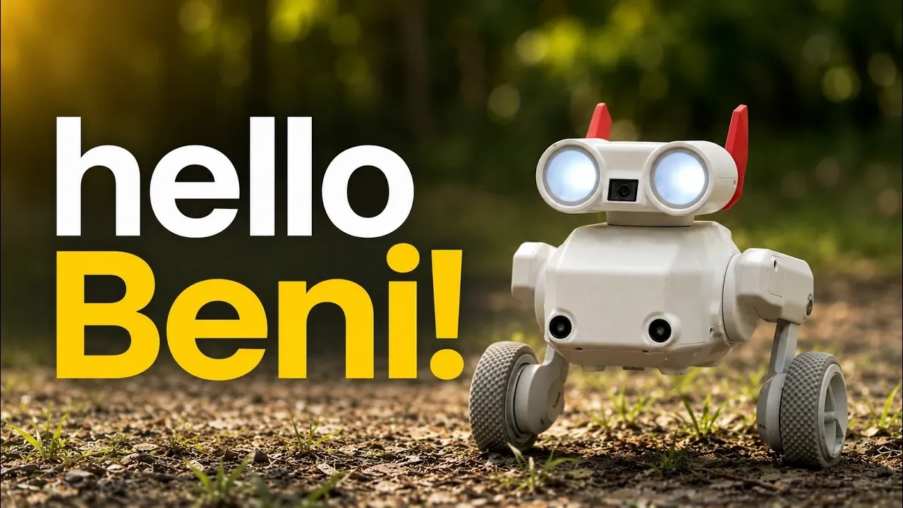 The Beni camera robot following a person walking outdoors.