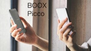 Front view of the Boox Picco micro eReader showing the monochrome screen.