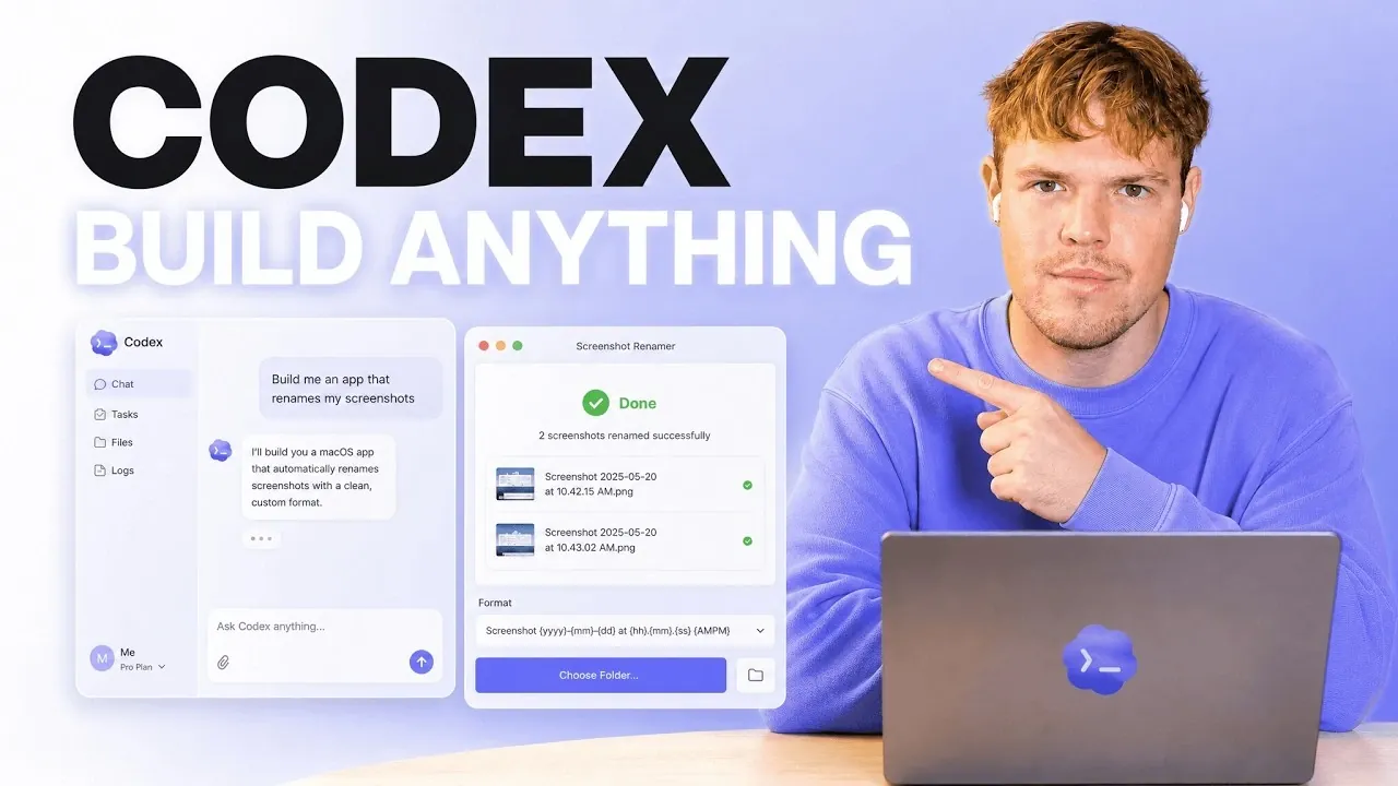 The main user interface of Codex showing the sidebar navigation and terminal.