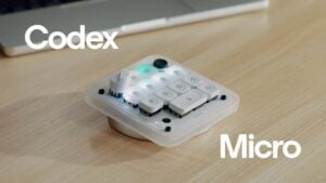 A top-down view of the Codex Micro keyboard showing its mechanical keys and layout.