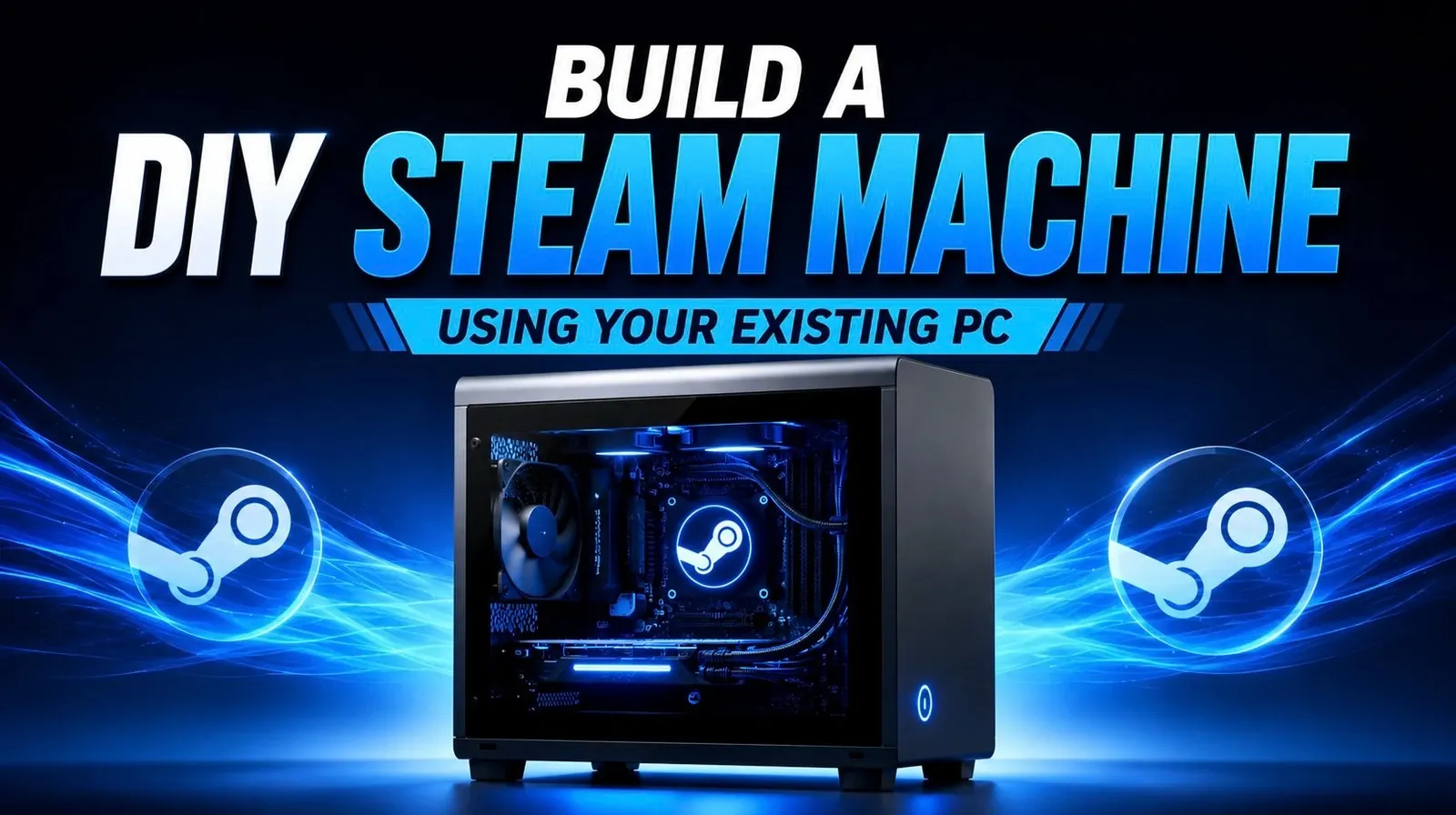 A standard PC running the SteamOS interface on a monitor.