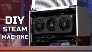 A fully assembled DIY Steam machine inside a mini-ITX PC case