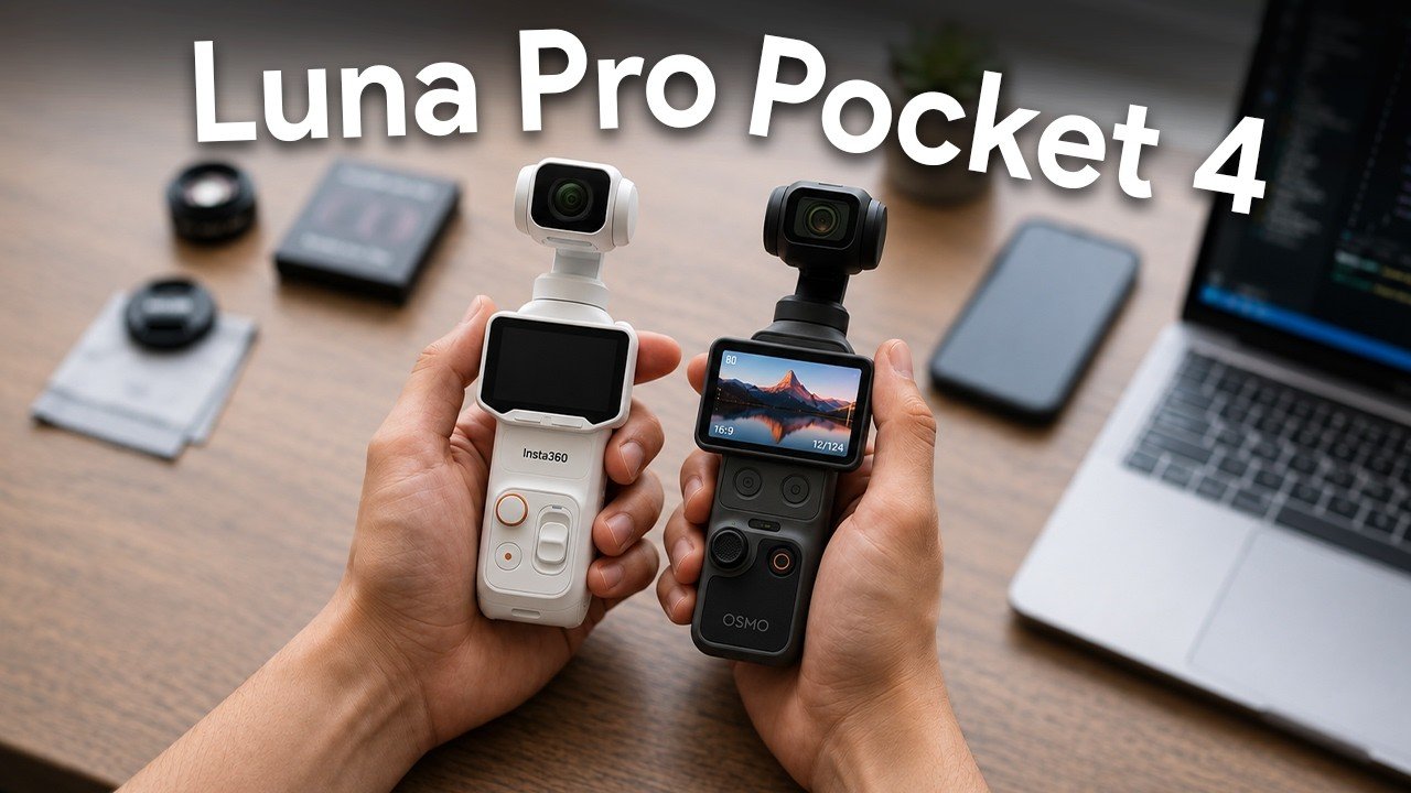 Side by side comparison of the DJI Osmo Pocket 4 and Insta360 Luna Pro