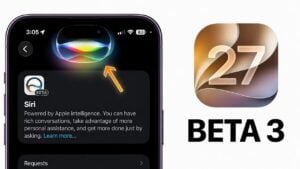 The updated Siri interface with liquid glass effects in iOS 27 Beta 3