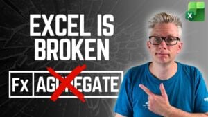 A spreadsheet showing an Excel AGGREGATE function returning a value error.