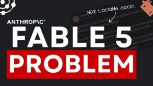 A computer screen displaying a capacity error and downgrade message for the Fable 5 AI model.
