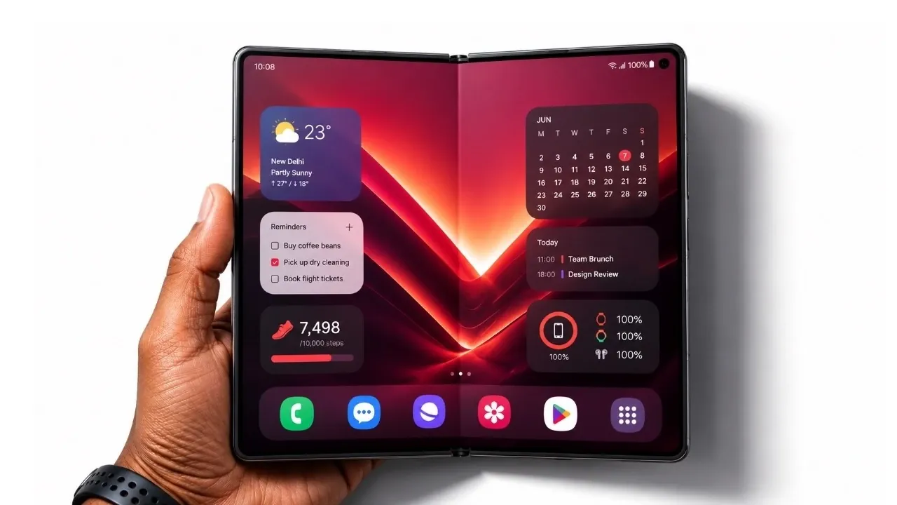 Front view of the wider Samsung Galaxy Z Fold 8 display