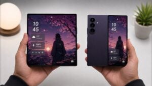 Side by side comparison of the Galaxy Z Fold 8 Ultra and Fold 7 screens showing sharper text.