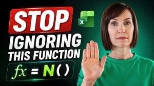 Excel spreadsheet showing the N function embedding a text comment inside a numeric formula.