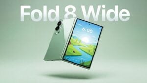 Front view of the Samsung Galaxy Z Fold 8 showcasing the wider 4:3 aspect ratio.