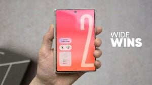 Front view of the Samsung Galaxy Z Fold 8 Wide model displaying its broader cover screen