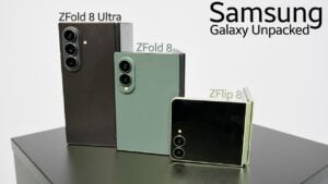 Front and back view of the Samsung Galaxy ZFold 8 showing the cover display