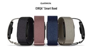 Front view of the screen-free Garmin CIRQA smart band.