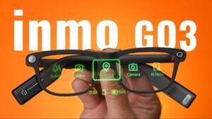 A pair of inmo GO3 smart glasses on a desk showing the slim design.