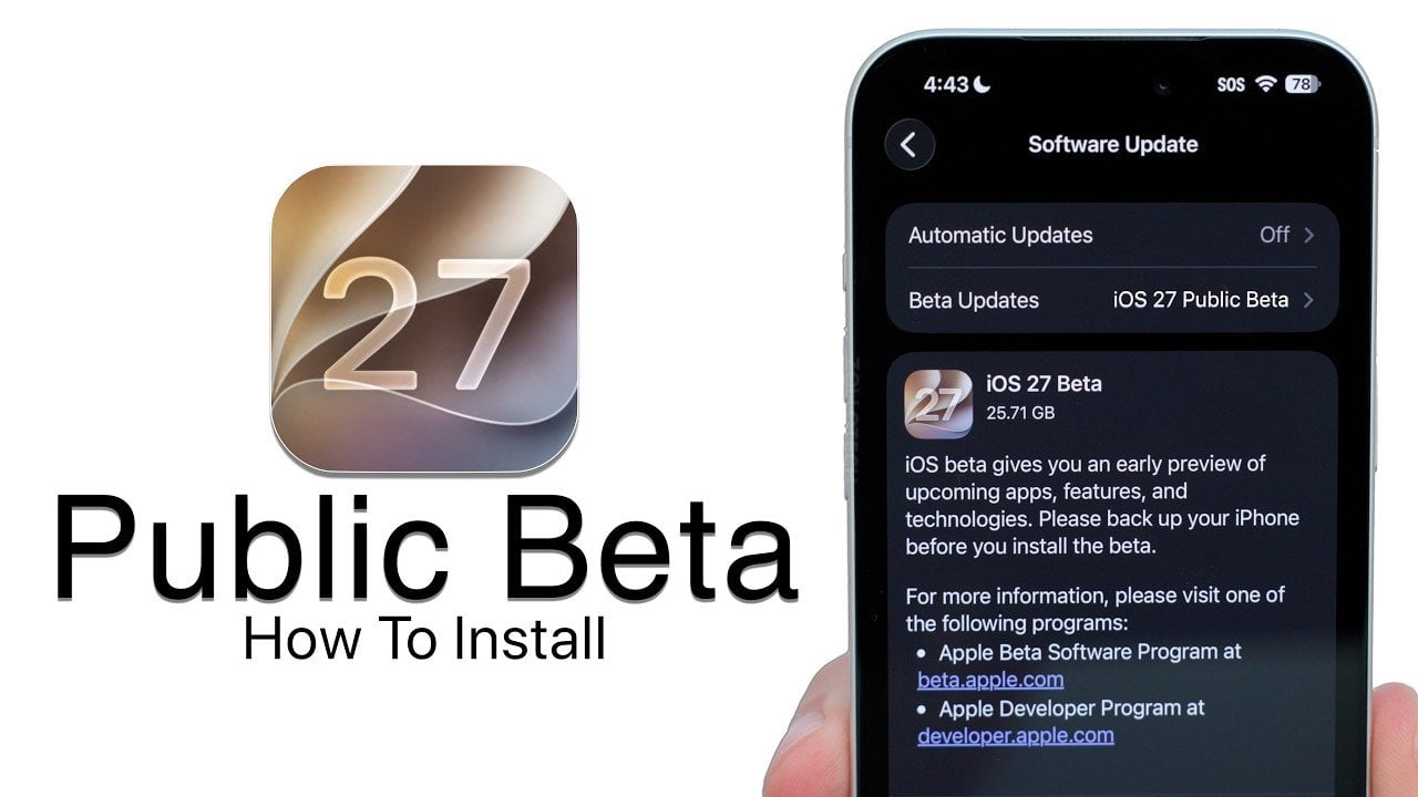 A smartphone screen showing the iOS 27 public beta download progress