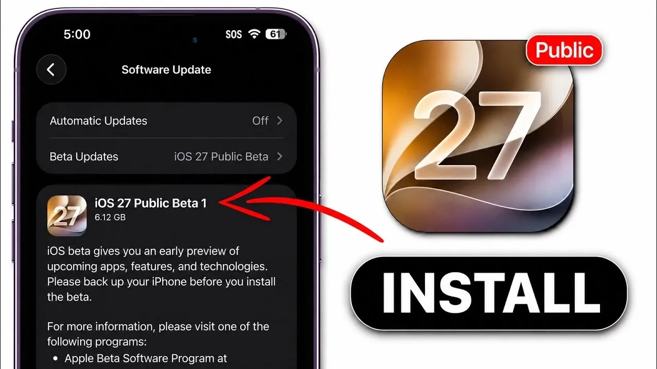 The iOS settings menu showing the beta updates option enabled