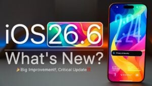 The software update screen on an iPhone showing the iOS 26.6 download prompt