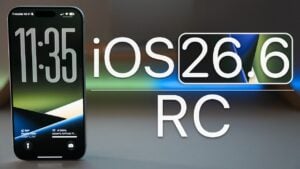 An iPhone screen displaying the iOS 26.6 Release Candidate software update prompt.