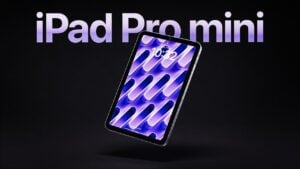 Render of the redesigned 2026 iPad mini with thinner bezels and slimmer profile.
