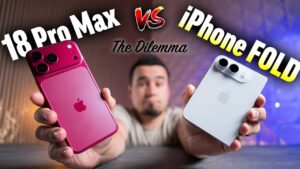 Side-by-side concept comparison of the rumored iPhone 18 Pro Max and foldable Ultra.