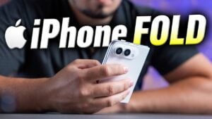 A close-up of the durable liquid metal hinge on the new foldable iPhone.
