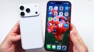 Side-by-side comparison of two large Apple smartphones