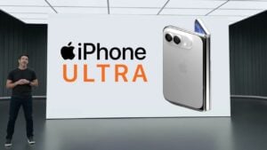 A conceptual mockup of a foldable iPhone Ultra device.
