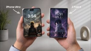 Concept render of a folded Apple iPhone Ultra showing its hinge and outer display.