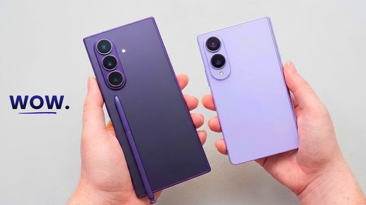 Leaked live photo showing the new Samsung foldable phones on display in a South Korean retail store.