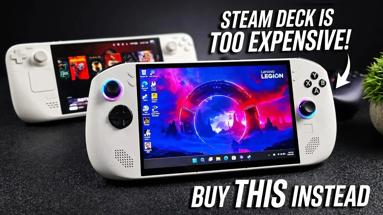 White Legion Go S handheld gaming device resting on a desk.