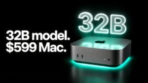 A $599 Mac Mini running a 32B local language model using Ollama.