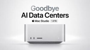 An upcoming Mac Studio computer on a modern office desk.