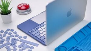 A customized MacBook Neo with a new screen color.