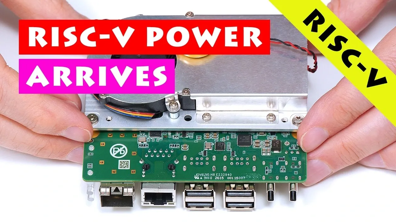 Close-up of the SiFive K3 system-on-a-chip on the motherboard.