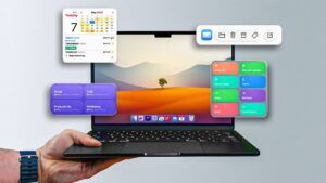 A clean Mac desktop with customized widgets and hidden external drives.