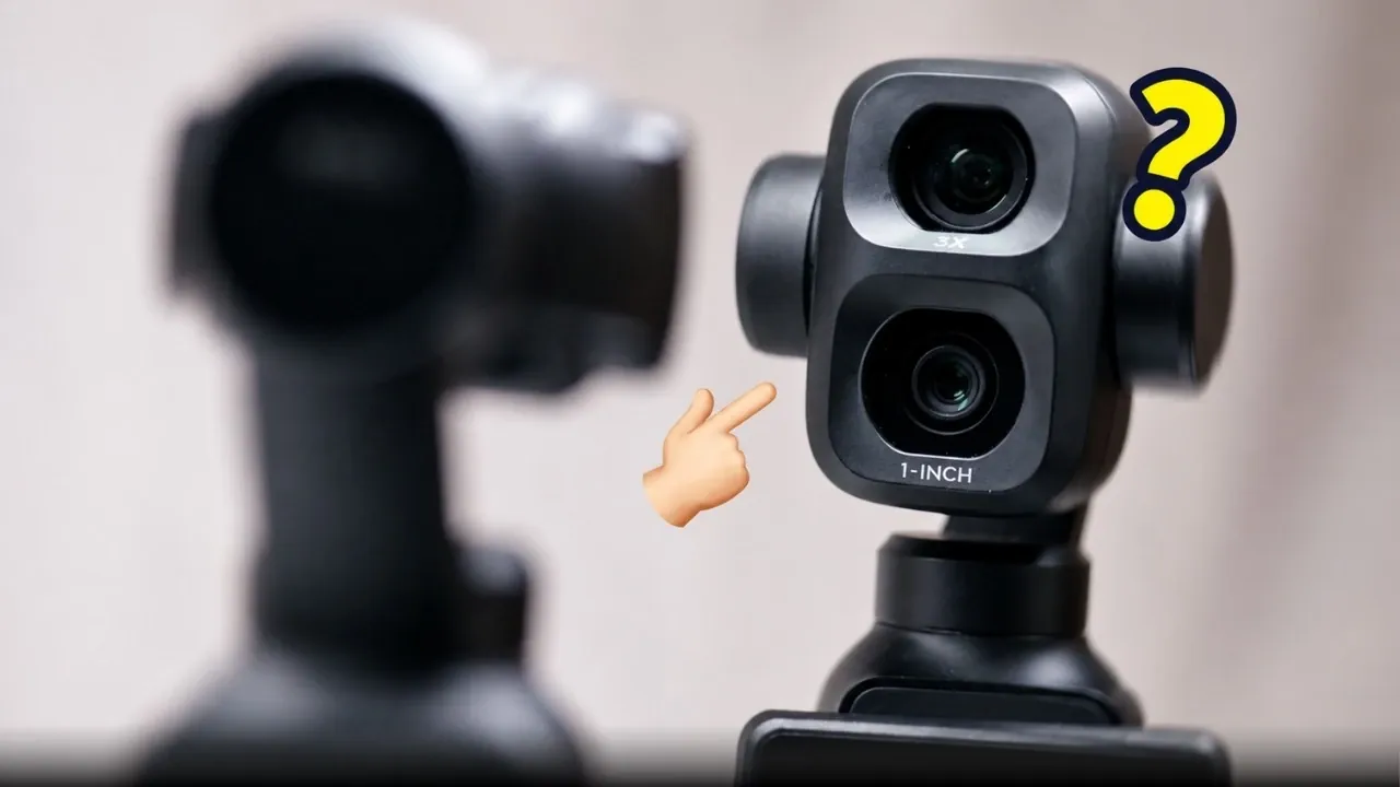 The DJI Pocket 4P displaying the D-log 2 mode on its small screen.