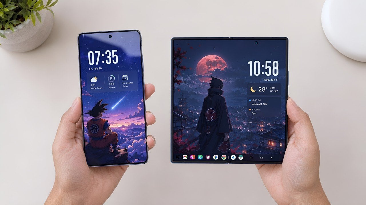 Side-by-side comparison of the Samsung Galaxy Z Fold 8 Ultra and Galaxy S26 Ultra.