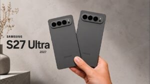 The rear camera module of the Samsung Galaxy S27 Ultra showing three lenses.