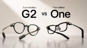 Side-by-side comparison of the Even Realities G2 and MemoMind One smart glasses
